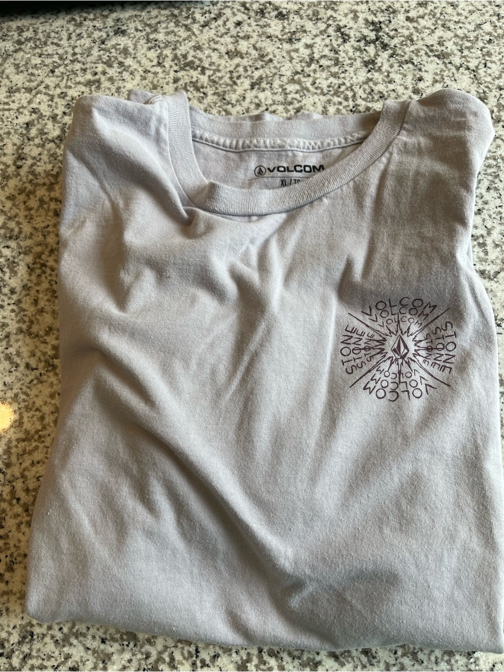Volcom Light Gray Crewneck Graphic Tee with Maroon Print
